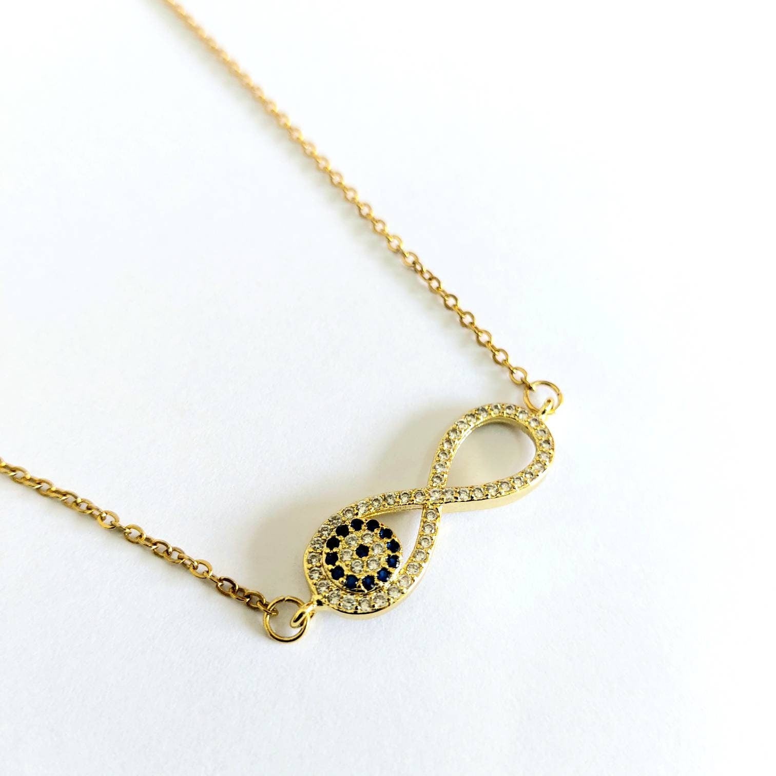 Evil eye necklace , Dainty gold necklace , infinity necklace , pave Cubic Zirconia jewelry , Infinty gold necklace , gift for her , for mom