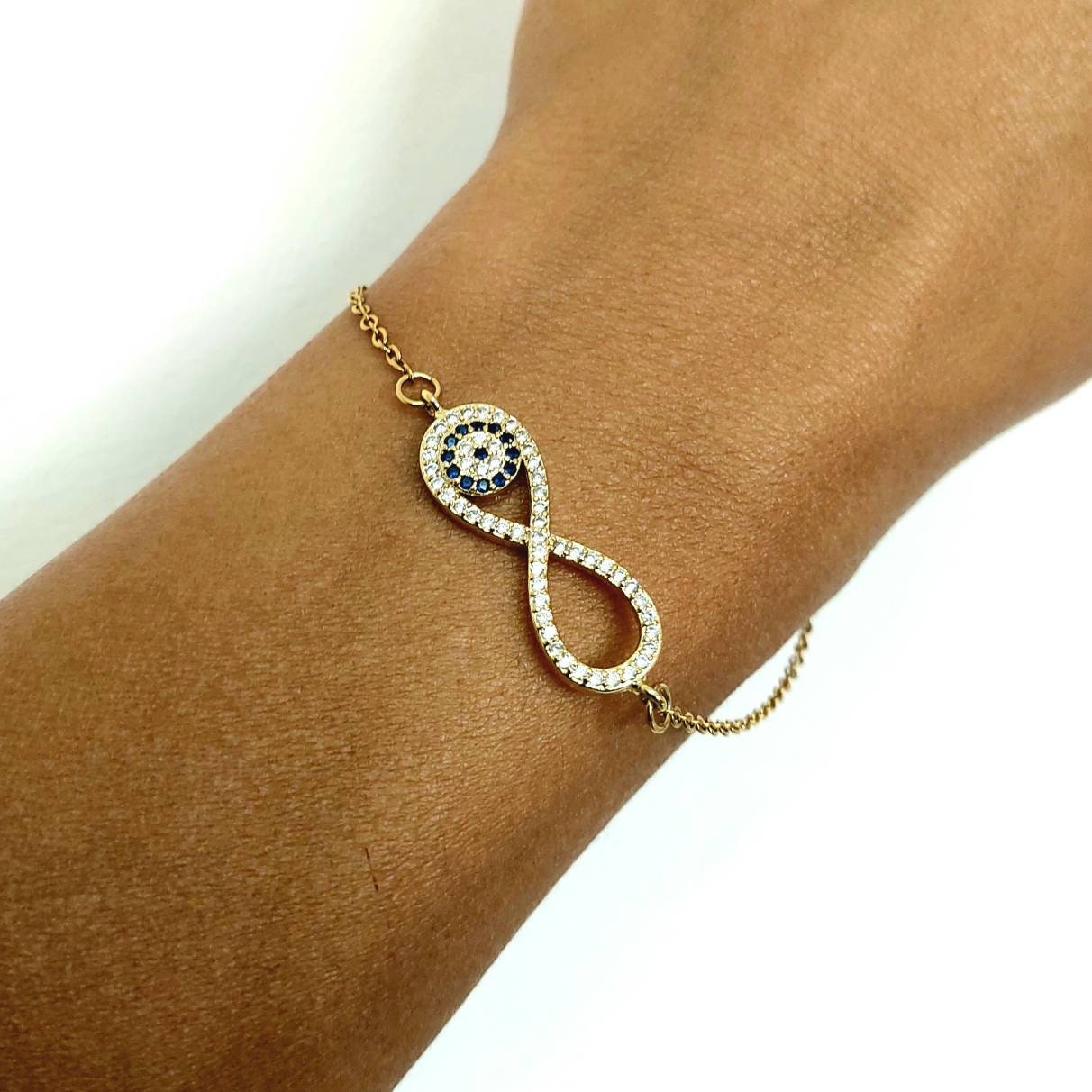 Evil eye necklace , Dainty gold necklace , infinity necklace , pave Cubic Zirconia jewelry , Infinty gold necklace , gift for her , for mom