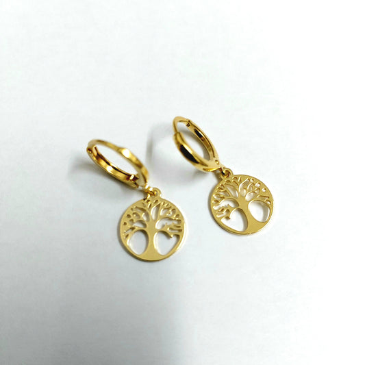 Tree of life earrings, tiny hoop earrings, small hoop earrings, , Tree of life , tree earrings gold, 24k gold filled hoop earrings