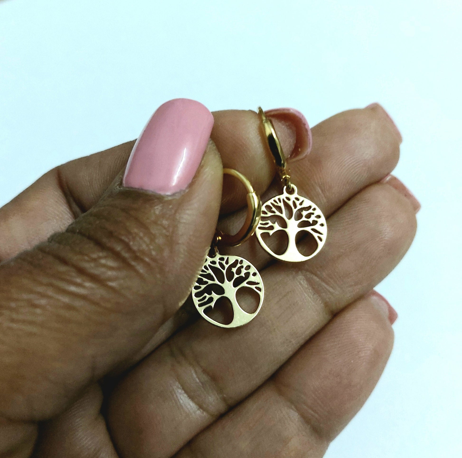 Tree of life earrings, tiny hoop earrings, small hoop earrings, , Tree of life , tree earrings gold, 24k gold filled hoop earrings