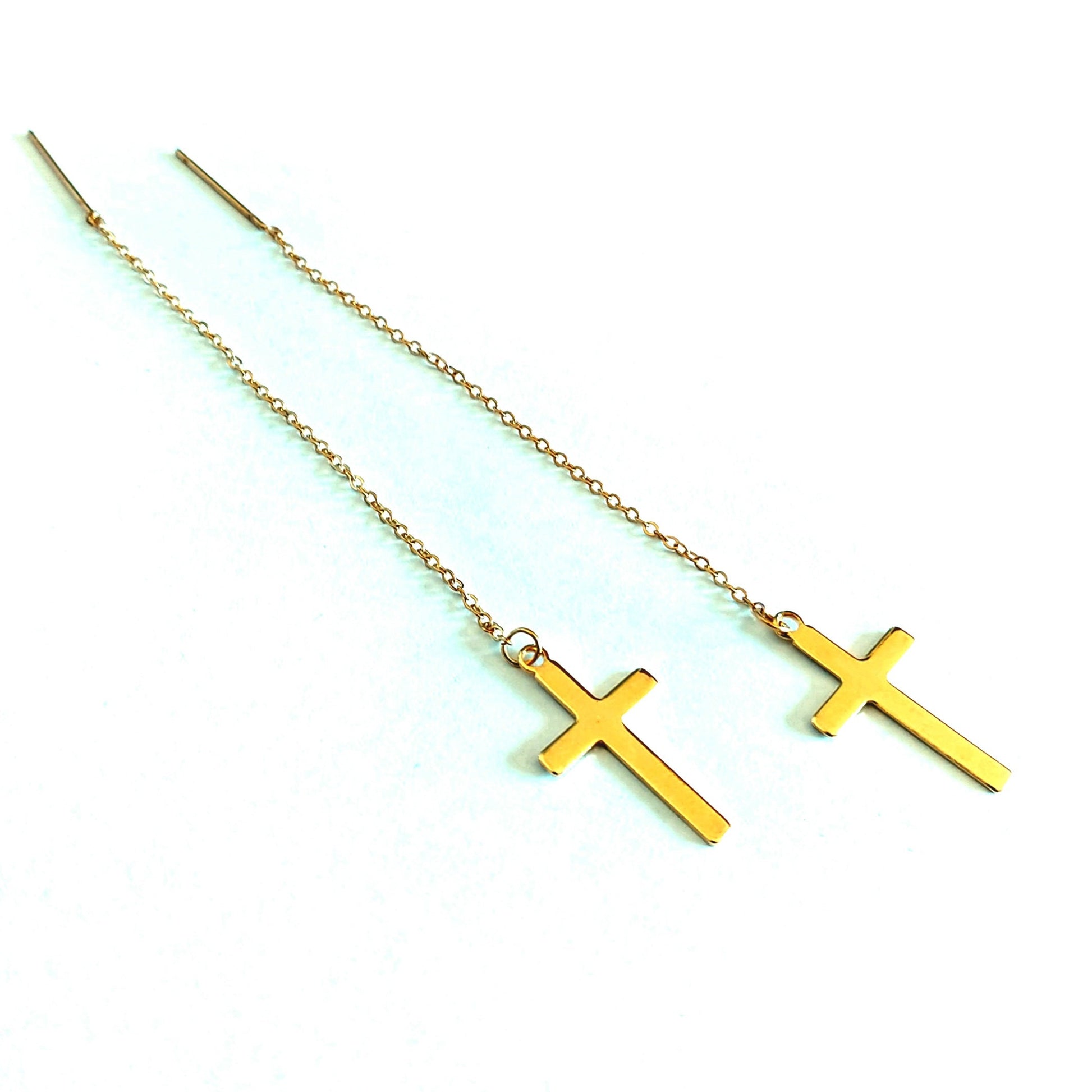 Cross threader earrings , threader earrings gold with cross , everyday earrings , dainty threader earrings , minimalist earrings with cross