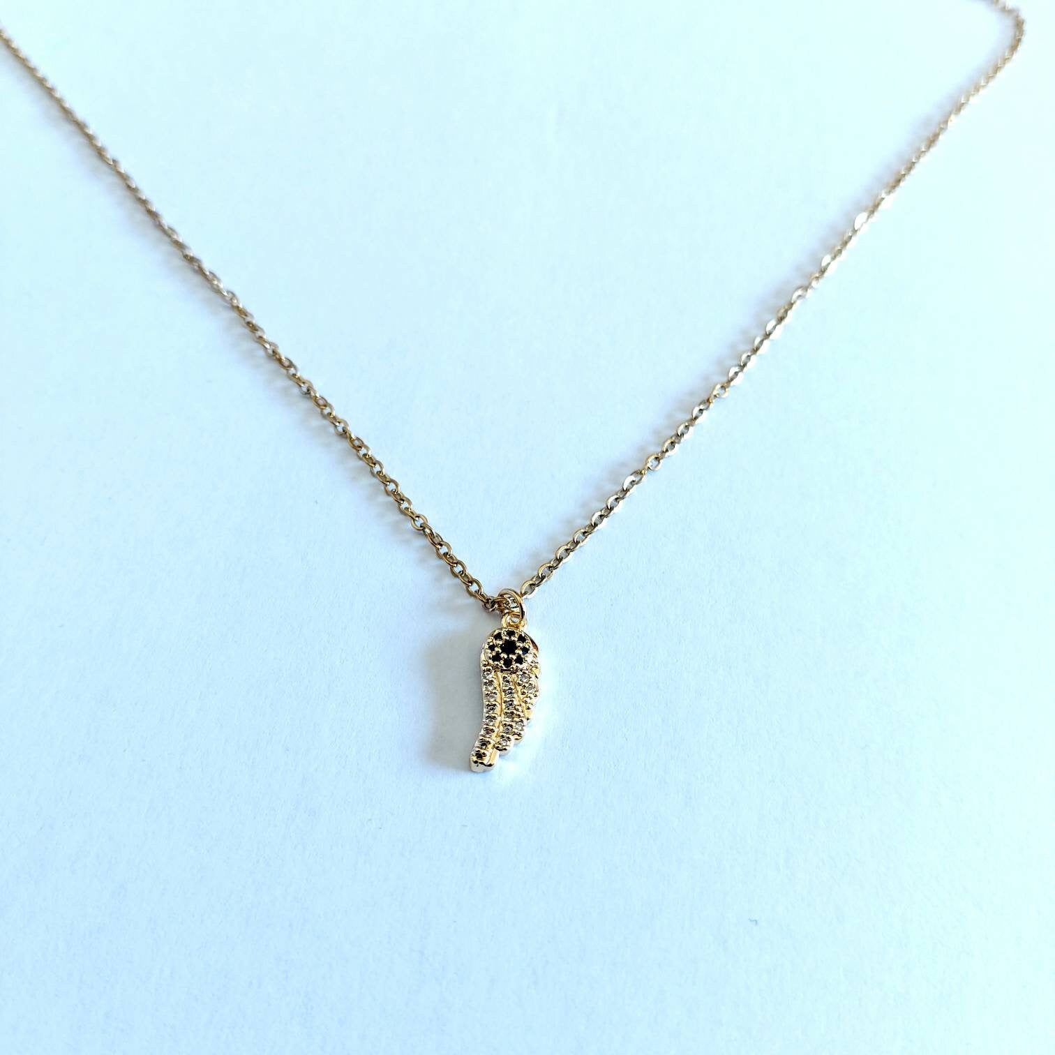 Dainty gold necklace , wing charm , pave Cubic Zirconia jewelry , baby loss gold necklace , gift for her , for mom , remembrance necklace