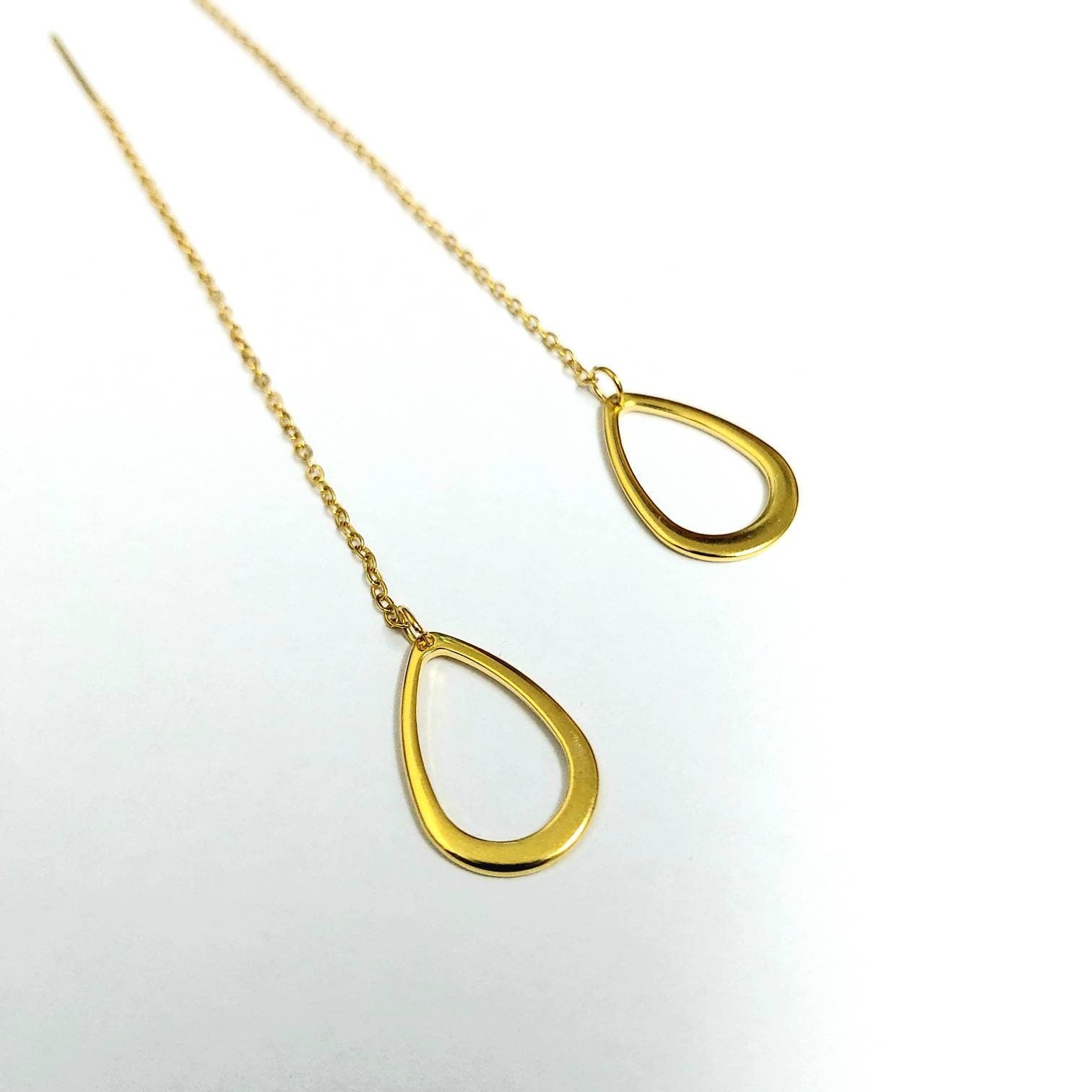 Teardrop threader earrings , threader earrings gold with drop , everyday earrings , dainty threader earrings , minimalist earrings with drop