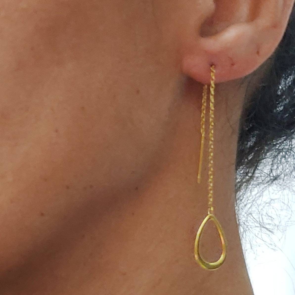 Teardrop threader earrings , threader earrings gold with drop , everyday earrings , dainty threader earrings , minimalist earrings with drop