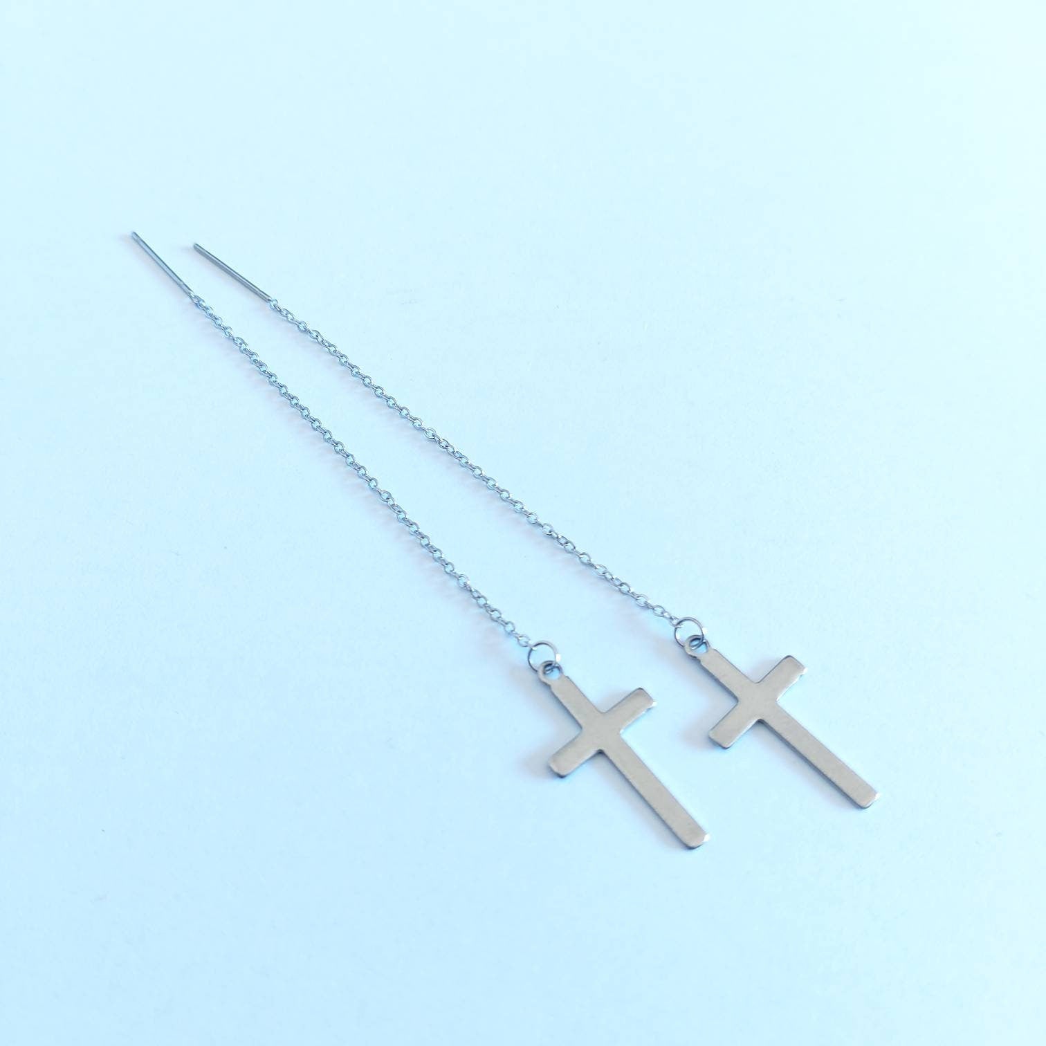 Cross threader earrings , threader earrings gold with cross , everyday earrings , dainty threader earrings , minimalist earrings with cross