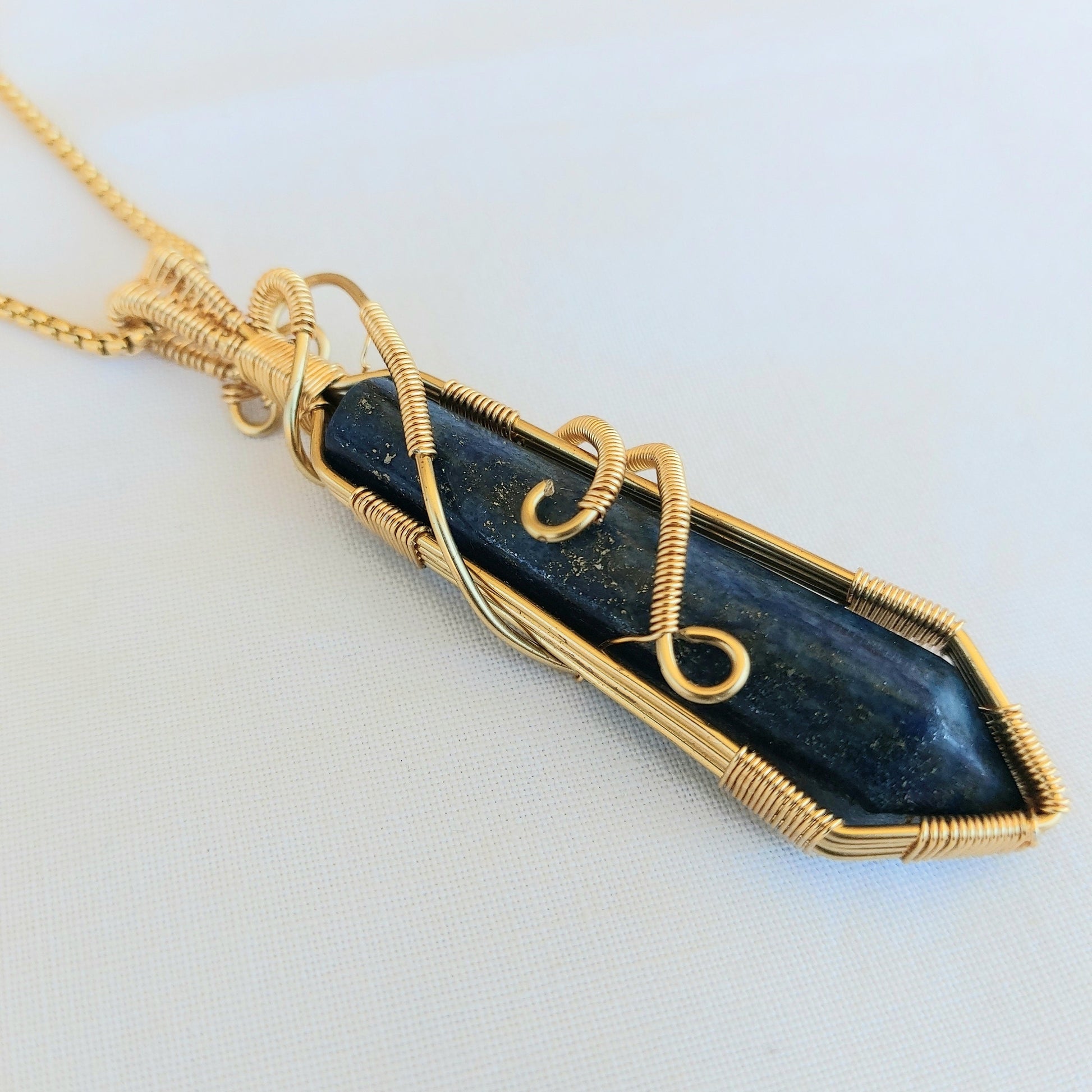 Lapis lazuli pendant , lapis lazuli crystal necklace , semi precious stone crystal necklace , healing crystal wire wrapped necklace