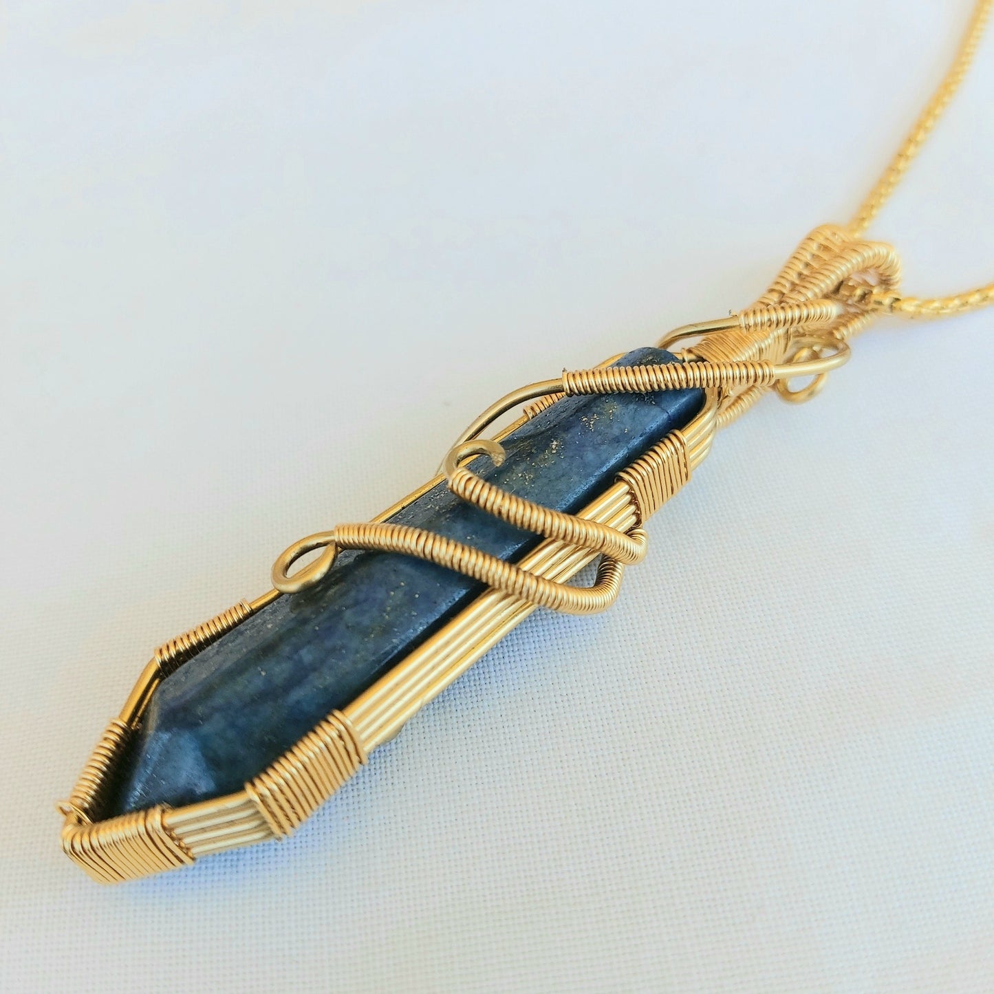 Lapis lazuli pendant , lapis lazuli crystal necklace , semi precious stone crystal necklace , healing crystal wire wrapped necklace