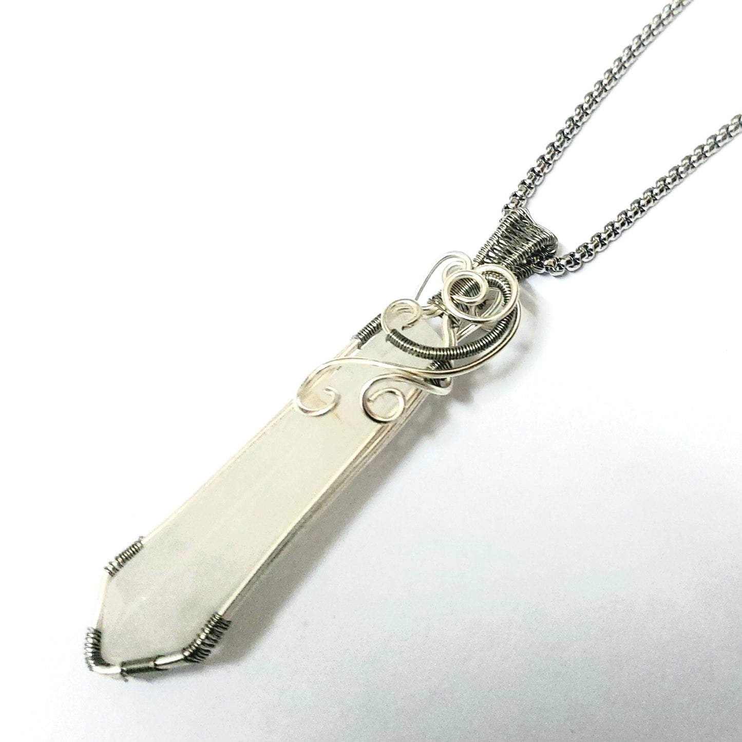 White quartz pendant , milky quartz crystal necklace , semi precious stone crystal necklace , healing crystal wire wrapped necklace