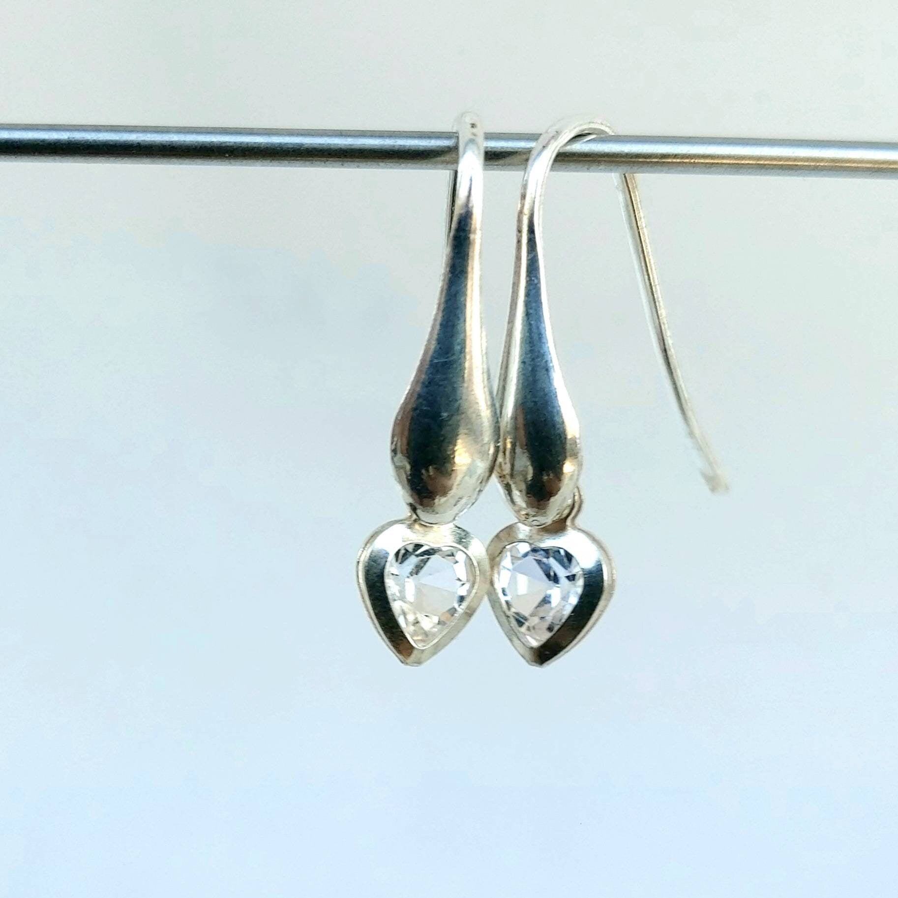 Sterling silver earrings with cz , 925 sterling silver dangle earrings , minimal classy earrings with cubic zirconia , elegant earrings