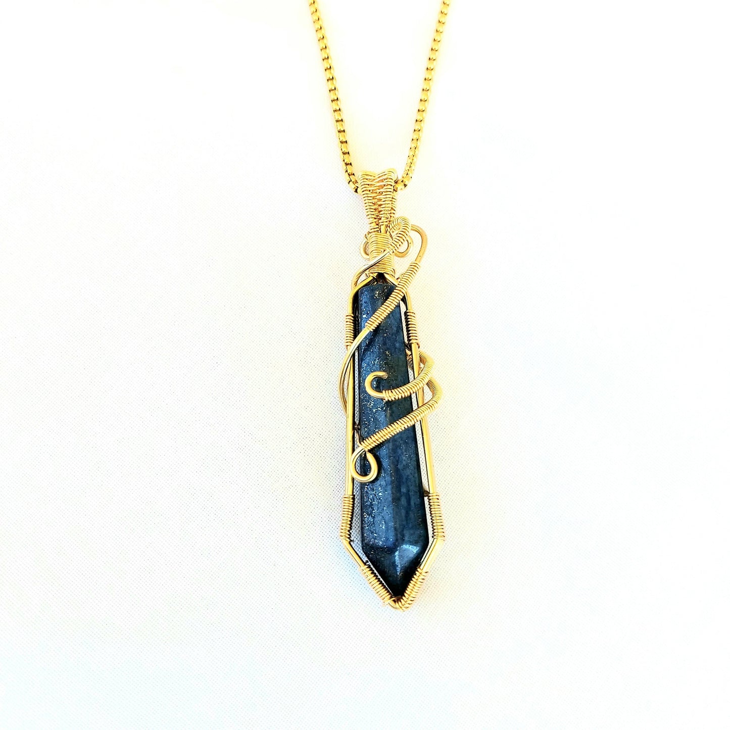 Lapis lazuli pendant , lapis lazuli crystal necklace , semi precious stone crystal necklace , healing crystal wire wrapped necklace