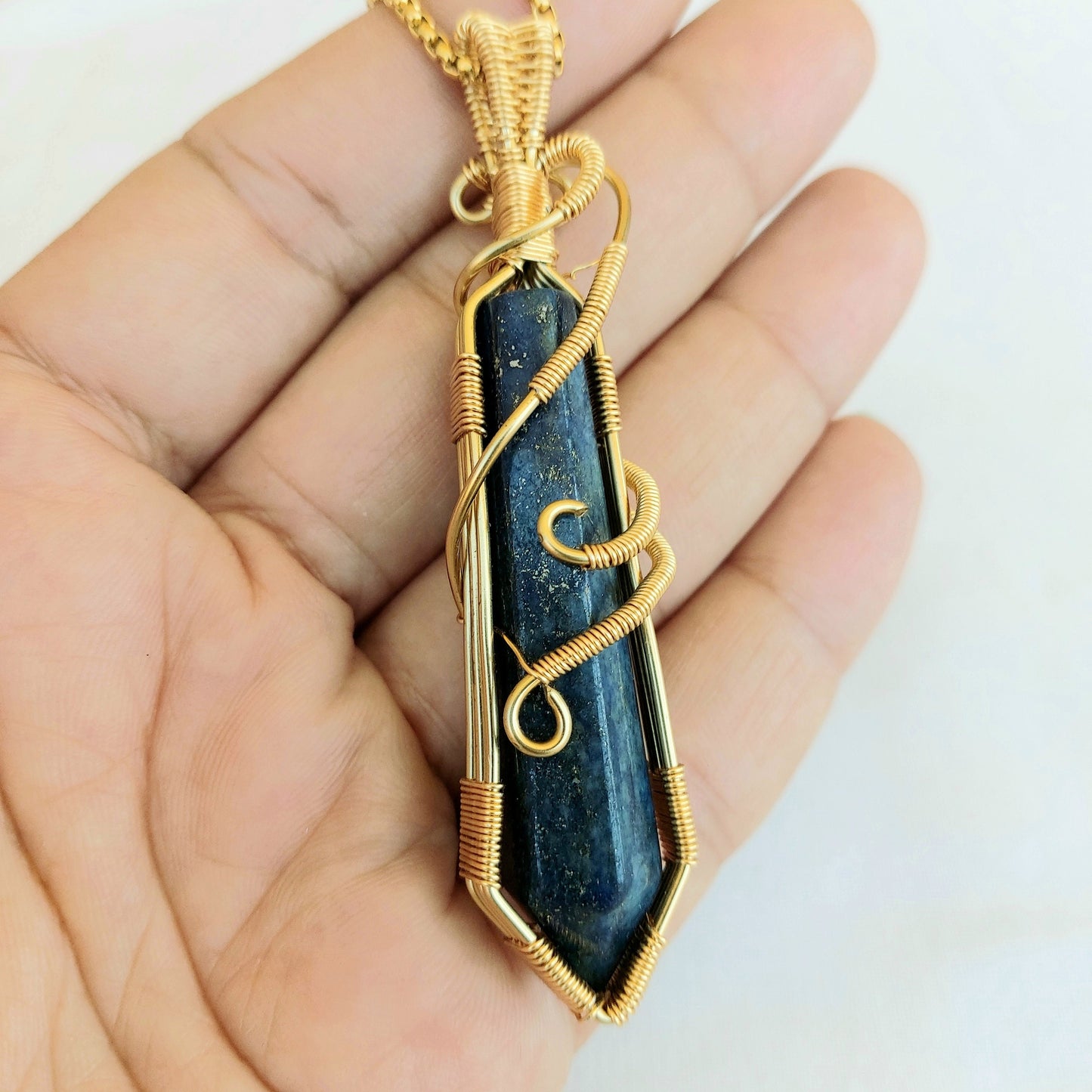 Lapis lazuli pendant , lapis lazuli crystal necklace , semi precious stone crystal necklace , healing crystal wire wrapped necklace