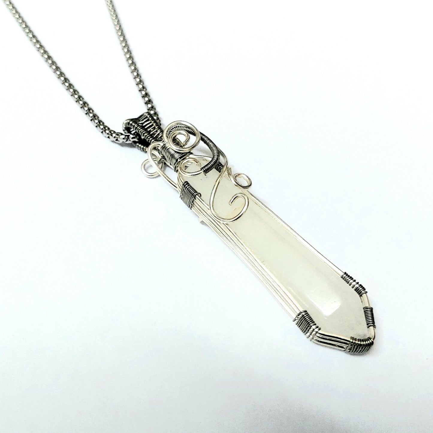 White quartz pendant , milky quartz crystal necklace , semi precious stone crystal necklace , healing crystal wire wrapped necklace