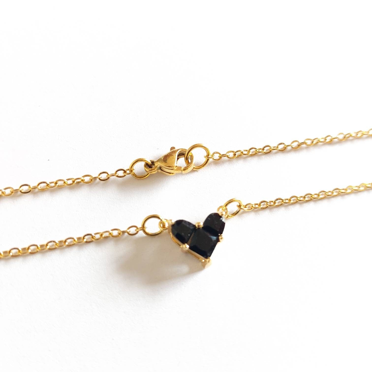 Dainty heart necklace necklace , Cz heart charm necklace choker , gold filled stainless steel charm necklace with cubic zirconia heart charm