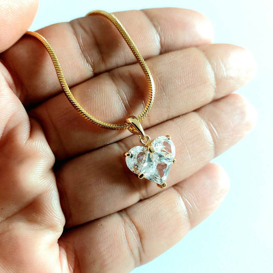 Heart cubic zirconia necklace , Cz heart charm necklace choker , gold filled stainless steel charm necklace with cubic zirconia heart charm