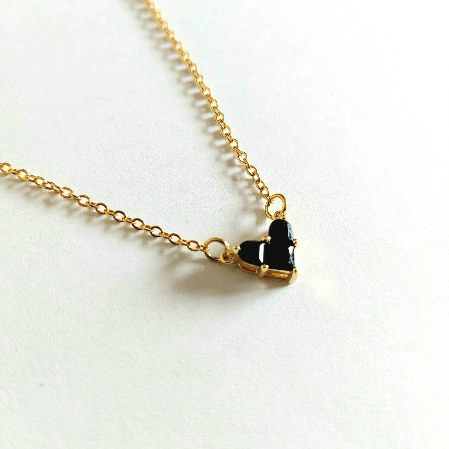 Dainty heart necklace necklace , Cz heart charm necklace choker , gold filled stainless steel charm necklace with cubic zirconia heart charm