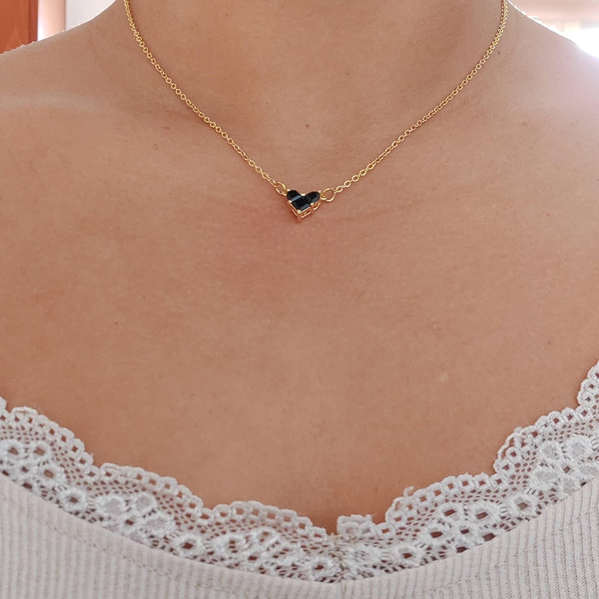 Dainty heart necklace necklace , Cz heart charm necklace choker , gold filled stainless steel charm necklace with cubic zirconia heart charm