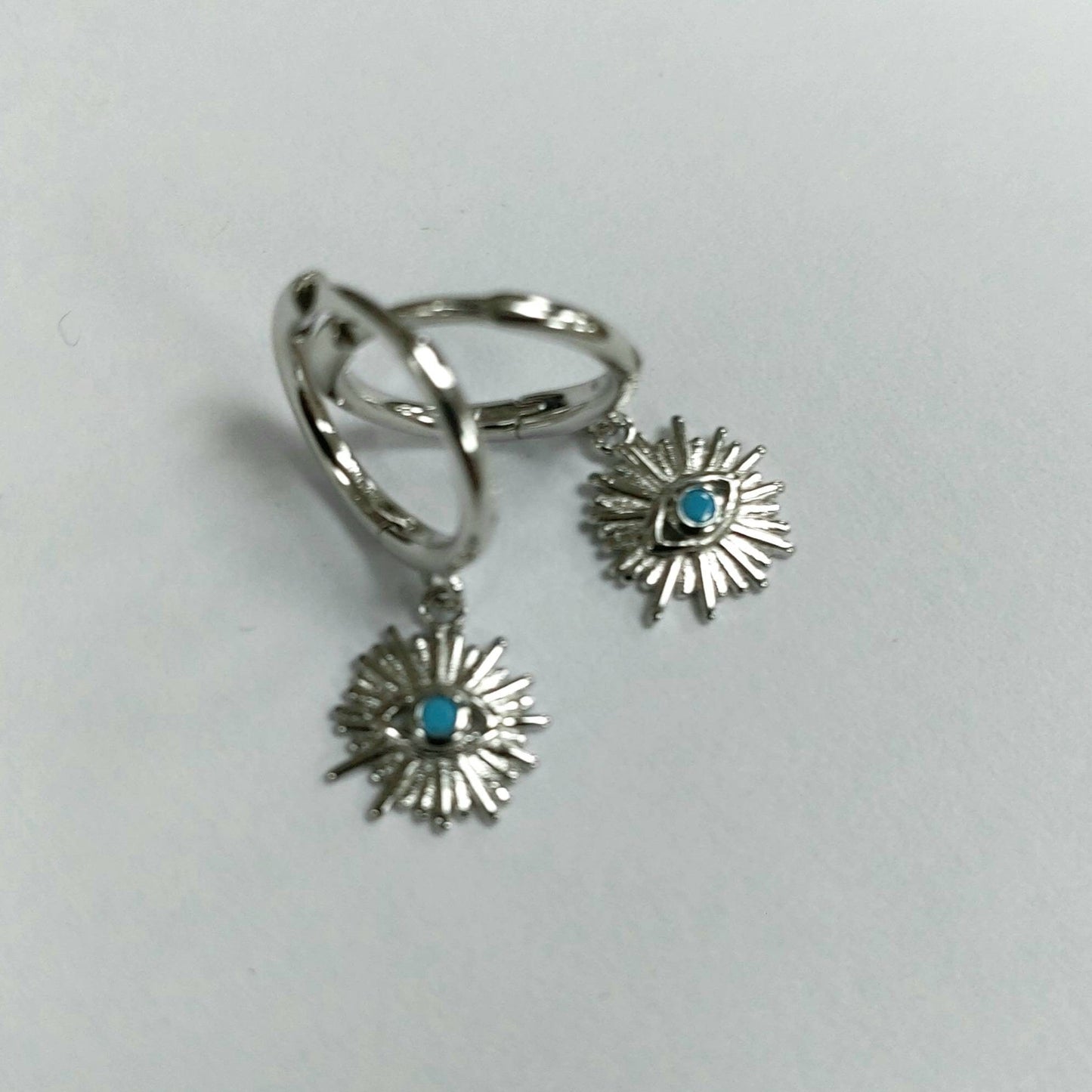 Evil eye sterling silver earrings , Evil Eye 925 Sterling Silver Hoop Earrings Sun sterling silver earrings