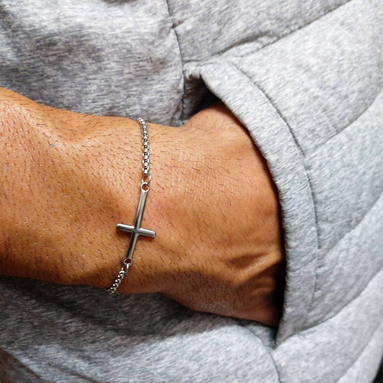 Mens chain bracelet , Cross Chain bracelet for men , minimalist mens bracelet with cross , religious chain cross bracelet , gift for him