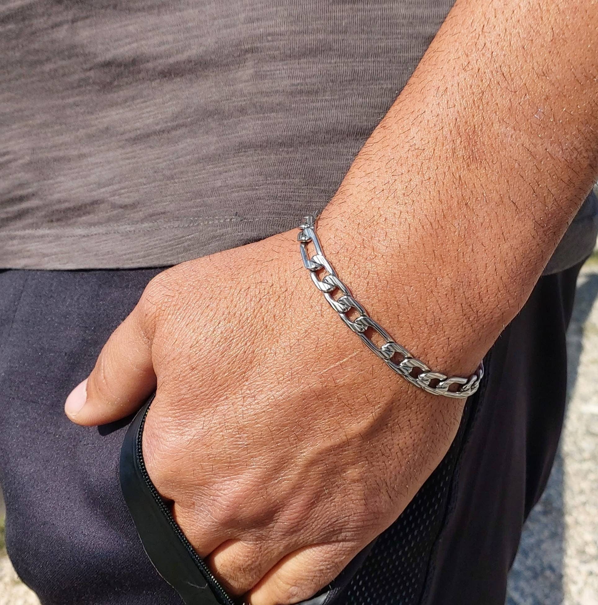 Men's chain bracelet , Boyfriend bracelet , Figaro mens bracelet , gift for him , chunky Figaro chain bracelet for men , Father's Day gift