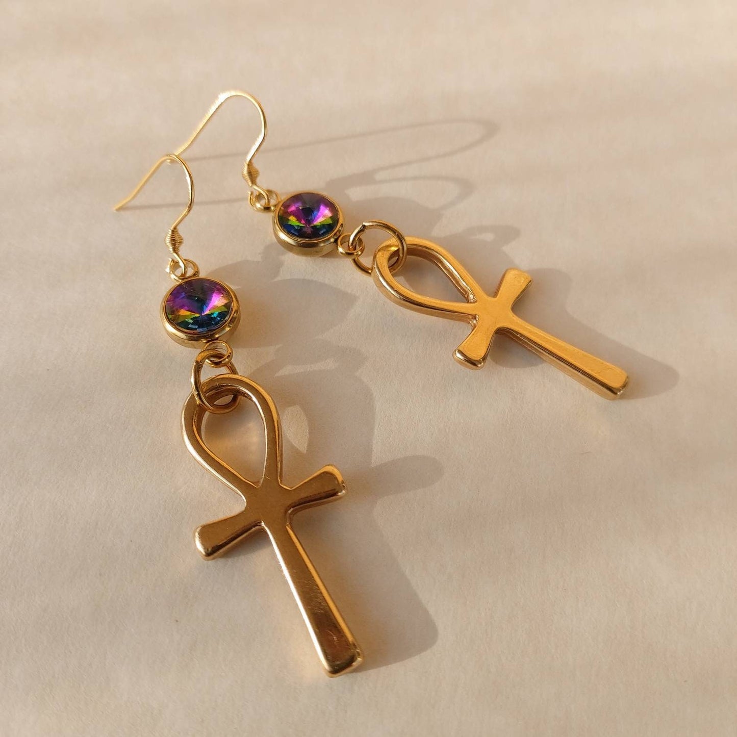 Ankh earrings , Big Ankh drop earrings with cubic zirconia , dangle statement ankh earrings, Egyptian ankh earrings , birsthstone ankh