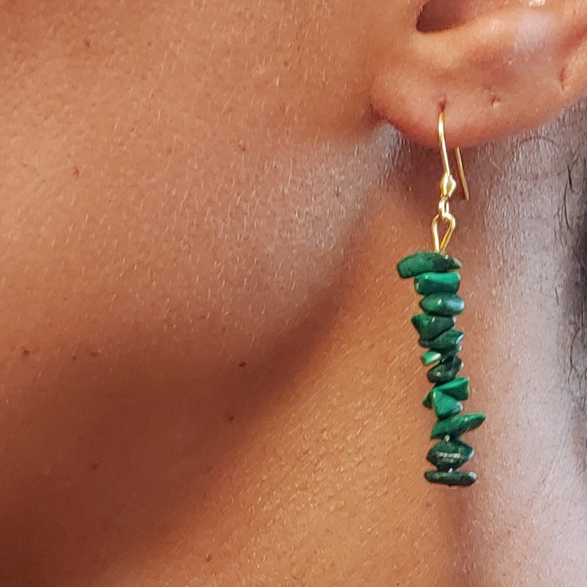 Malachite earrings gold filled waterproof , Healing heart and throat Chakra jewelry , Malachite bracelet necklace and earrings set