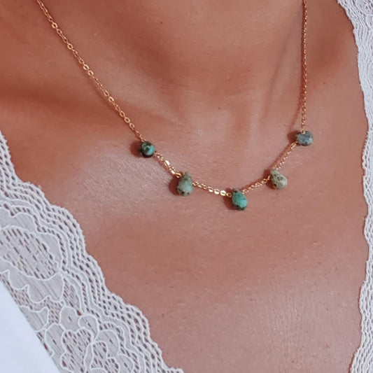 Turquoise necklace for women , African Turquoise Dainty chain necklace , Gemstone healing necklace gift for her