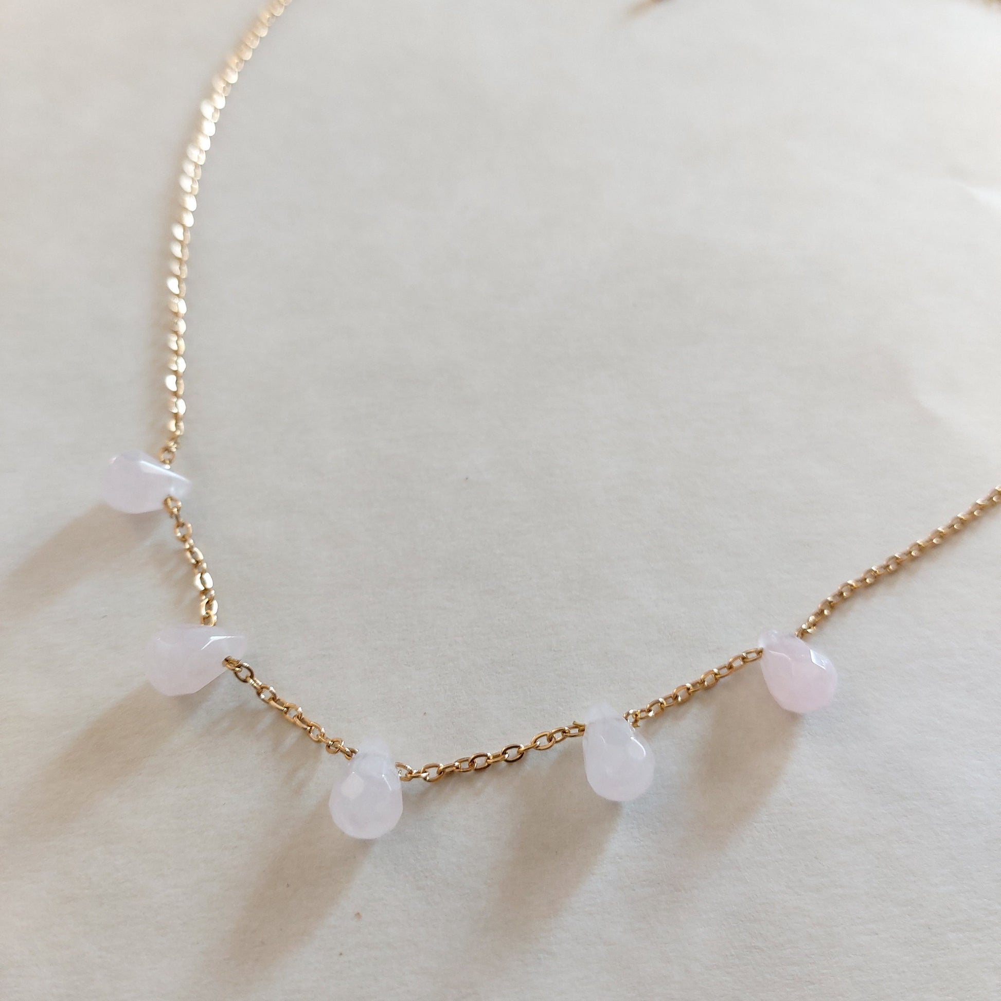 Rose Quartz necklace for women , Rose Quartz Dainty chain necklace , Anxiety necklace , Gemstone healing necklace gift for her