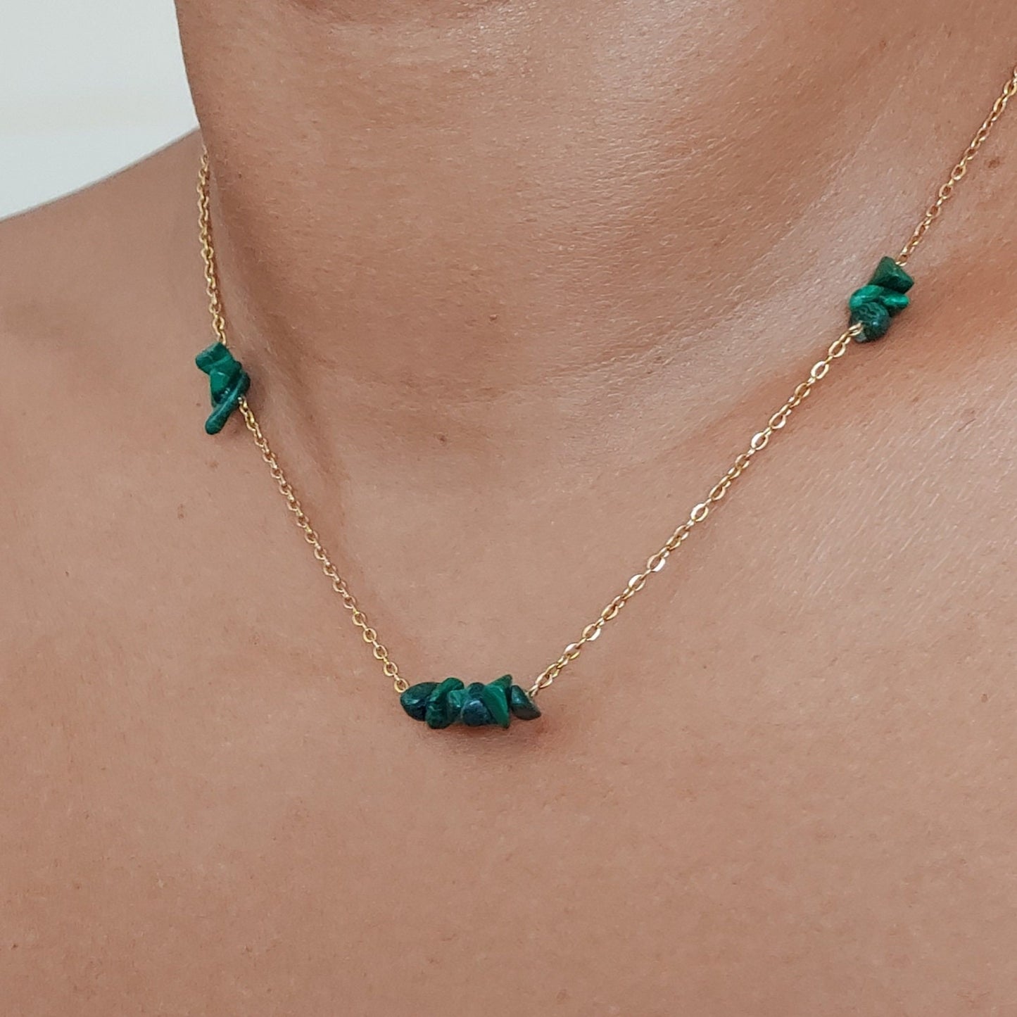 Malachite earrings gold filled waterproof , Healing heart and throat Chakra jewelry , Malachite bracelet necklace and earrings set