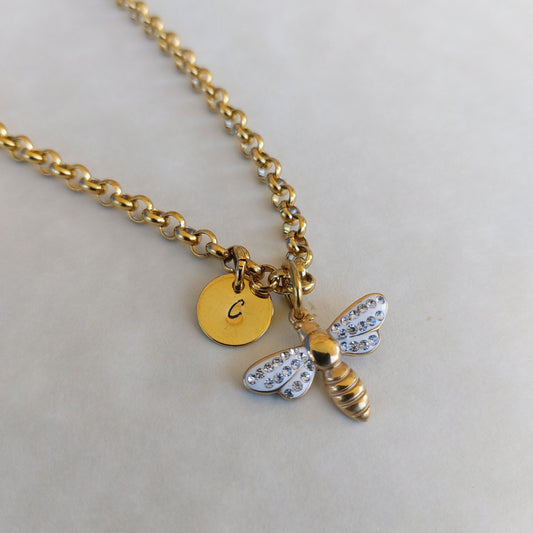 Custom initial bee necklace ,Tiny bee necklace gold filled , Bee jewelry , Bee lover gift , Mother gift , Symbolism of hope necklace