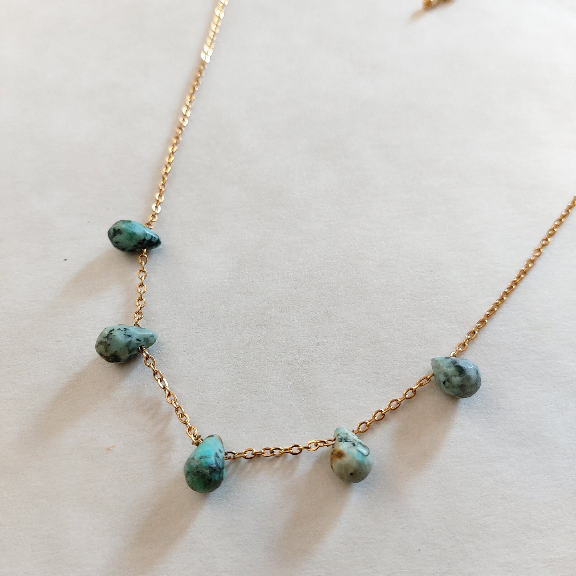 Turquoise necklace for women , African Turquoise Dainty chain necklace , Gemstone healing necklace gift for her