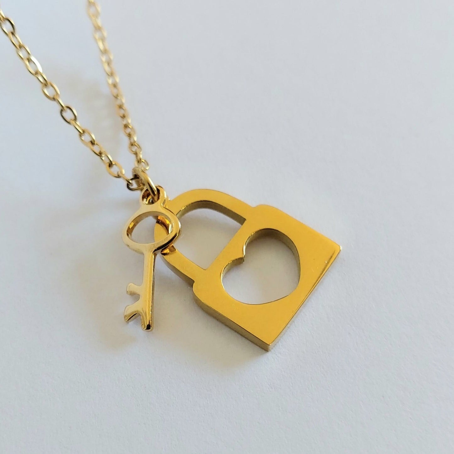 Lock and key gold filled stainless steel dainty necklace gift for her , Gold Padlock waterproof necklace