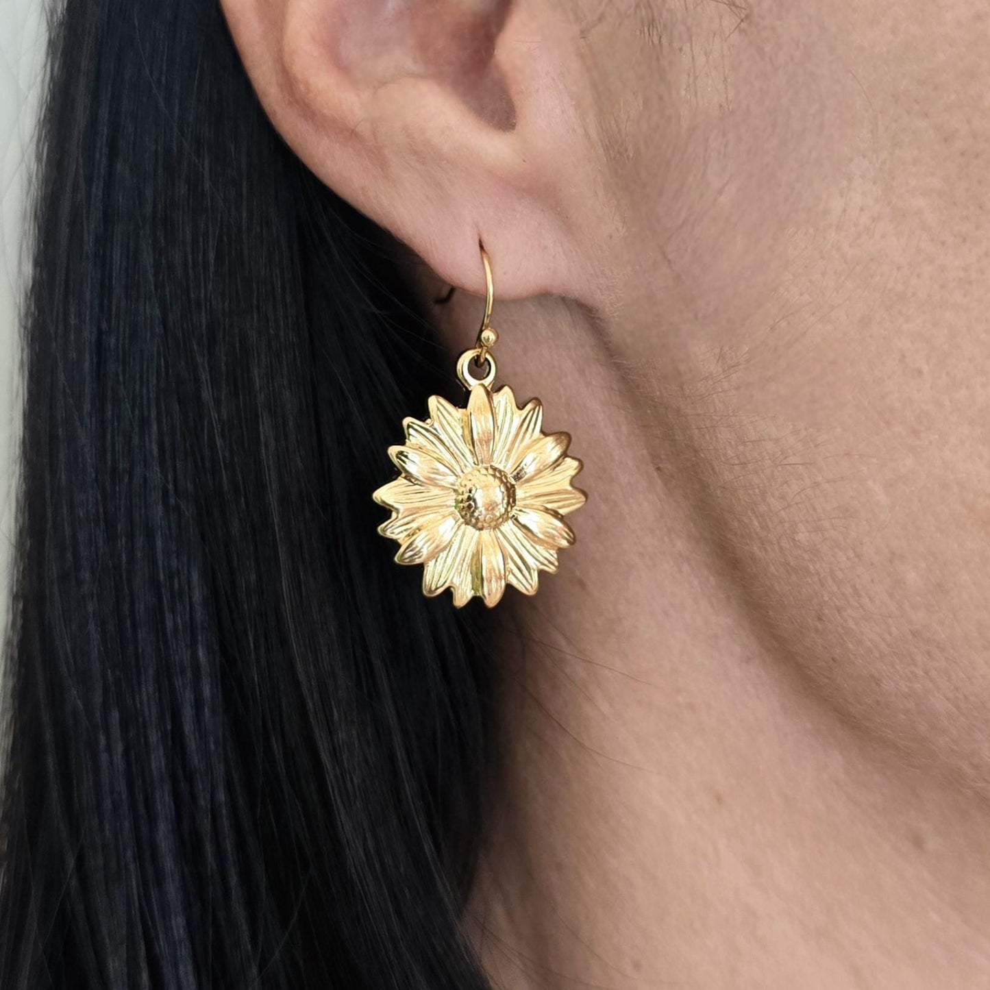 Sunflower dangle earrings gold filled stainless steel and sunflower necklace gold filled waterproof jewelry