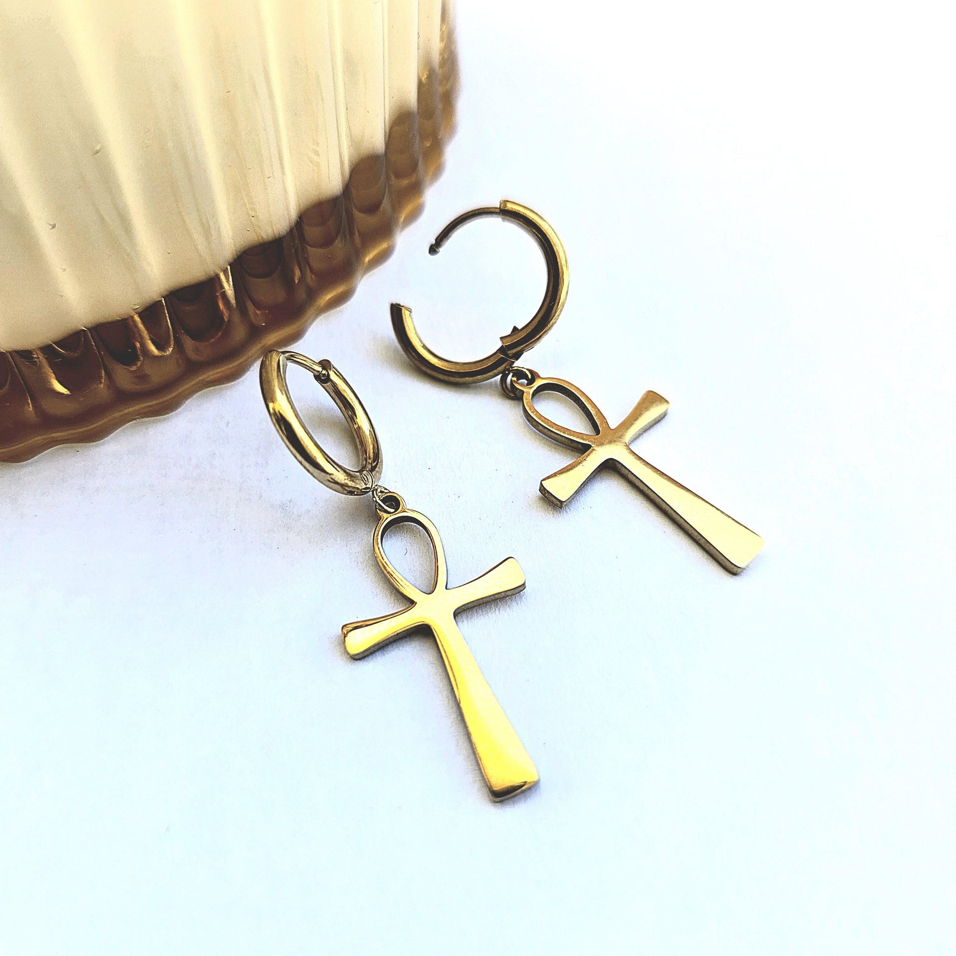 Ankh earrings gold filled hoop waterproof Egyptian ankh , ankh jewelry, ankh earrings gold, gold filled hoop earrings