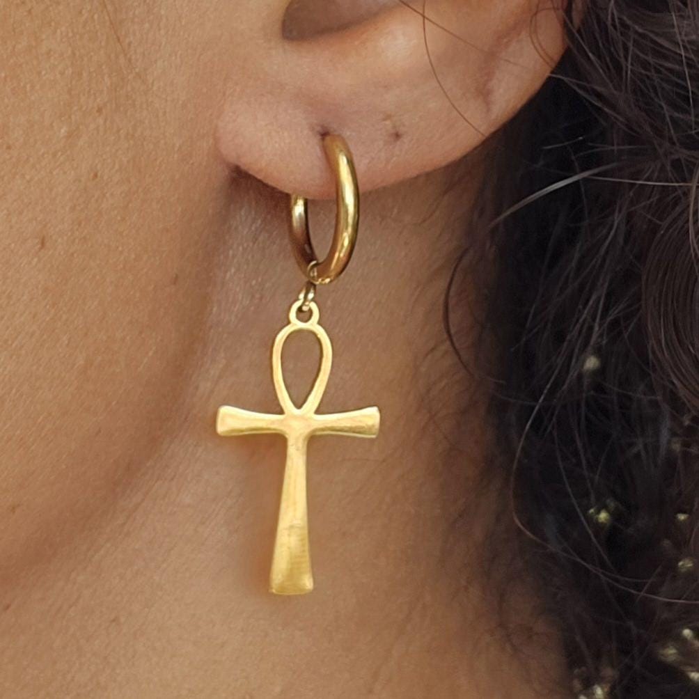 Ankh earrings gold filled hoop waterproof Egyptian ankh , ankh jewelry, ankh earrings gold, gold filled hoop earrings