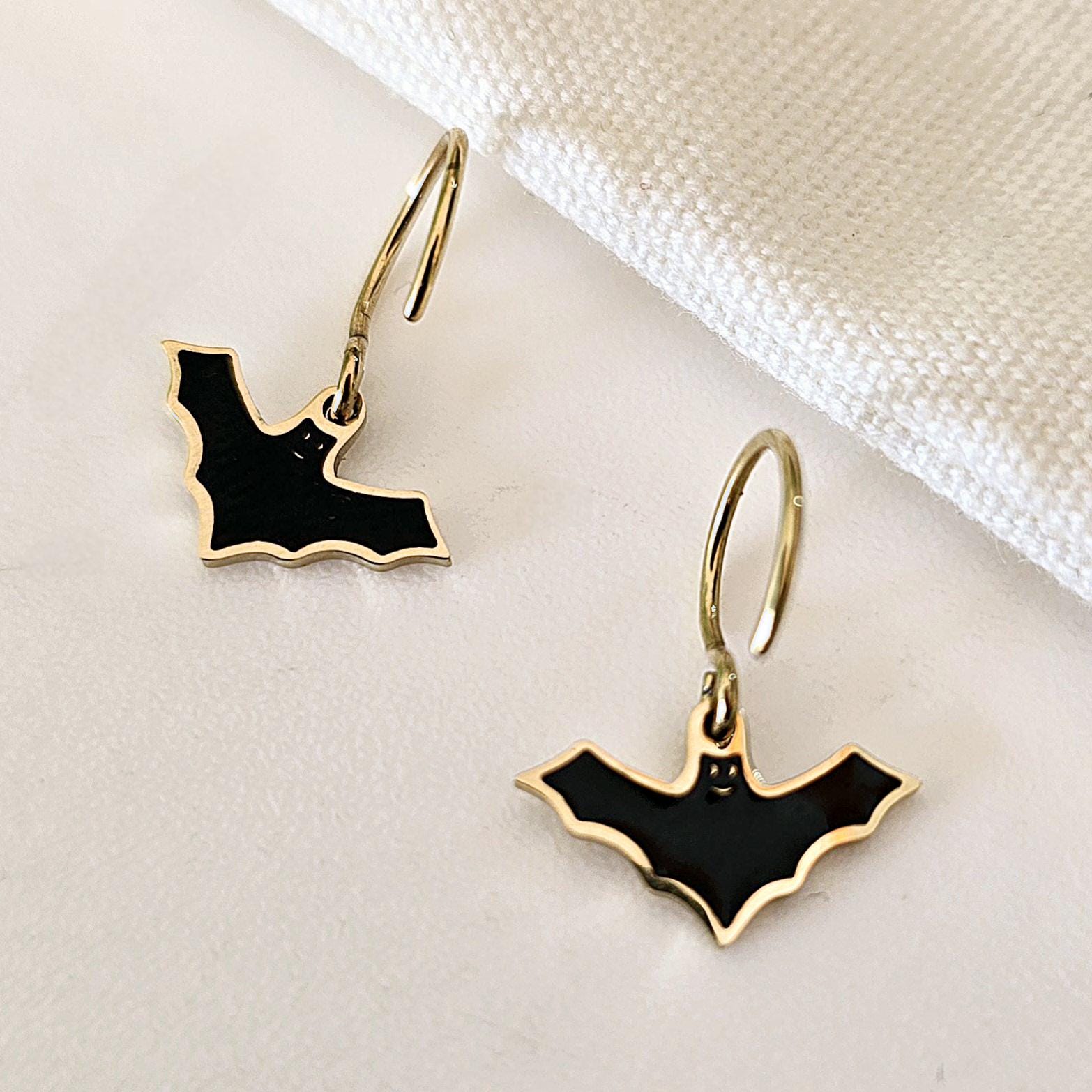 Gold filled Bat earrings , stainless steel Bat tiny dainty earring hoops , Bat small earring hoops , wear backwards tiny earring hoops