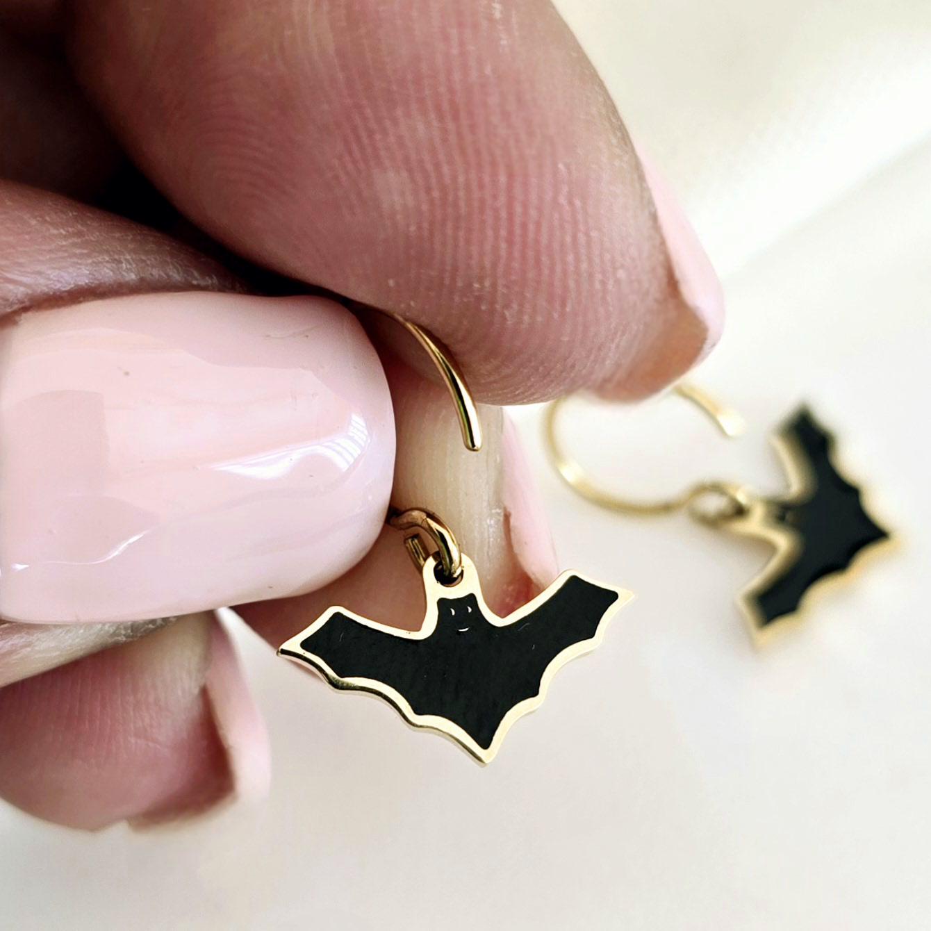 Gold filled Bat earrings , stainless steel Bat tiny dainty earring hoops , Bat small earring hoops , wear backwards tiny earring hoops