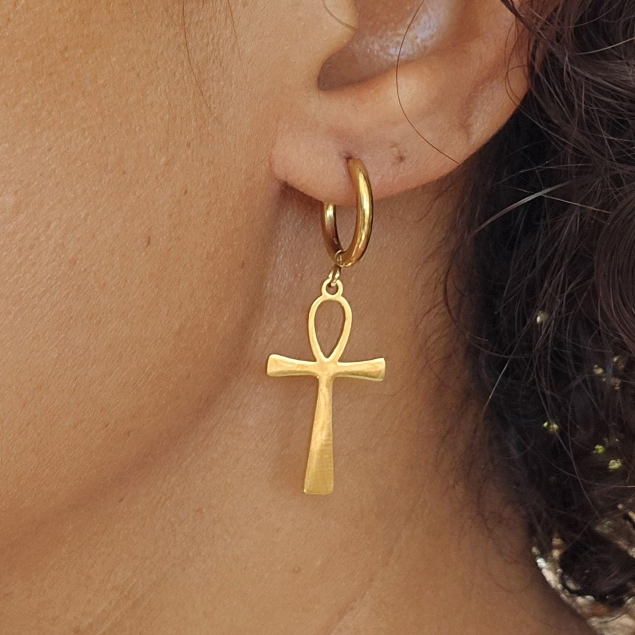 Ankh earrings gold filled hoop waterproof Egyptian ankh , ankh jewelry, ankh earrings gold, gold filled hoop earrings