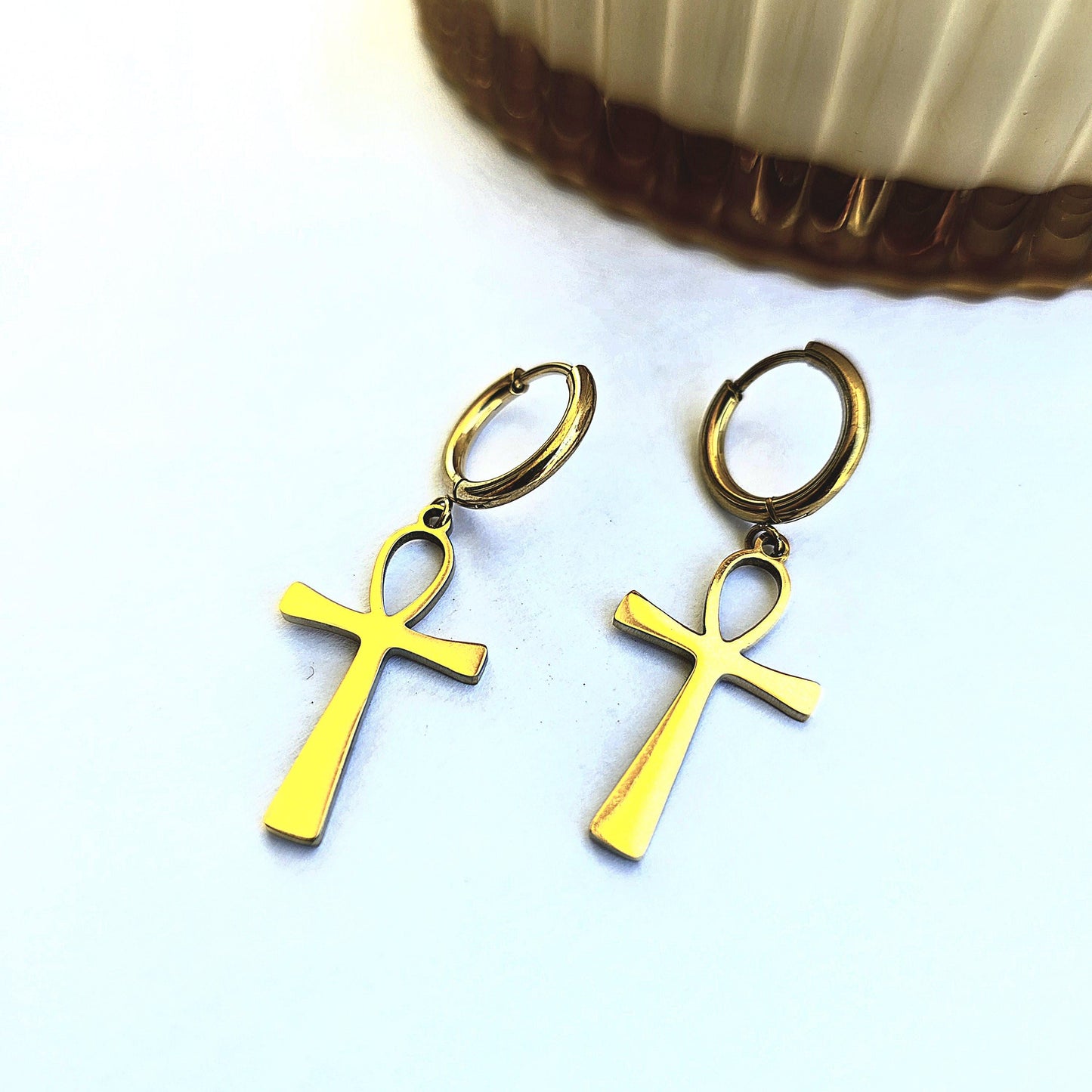 Ankh earrings gold filled hoop waterproof Egyptian ankh , ankh jewelry, ankh earrings gold, gold filled hoop earrings