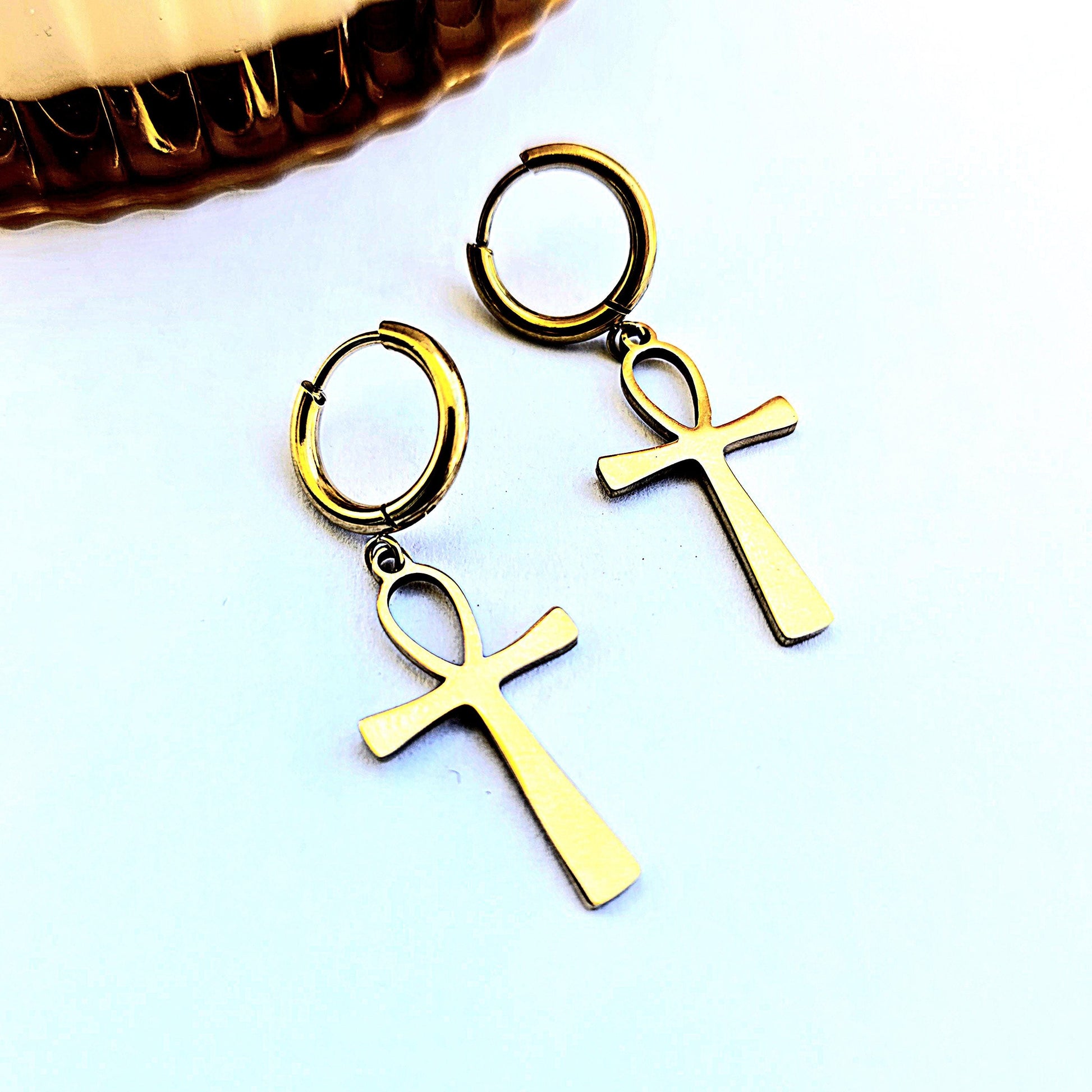 Ankh earrings gold filled hoop waterproof Egyptian ankh , ankh jewelry, ankh earrings gold, gold filled hoop earrings