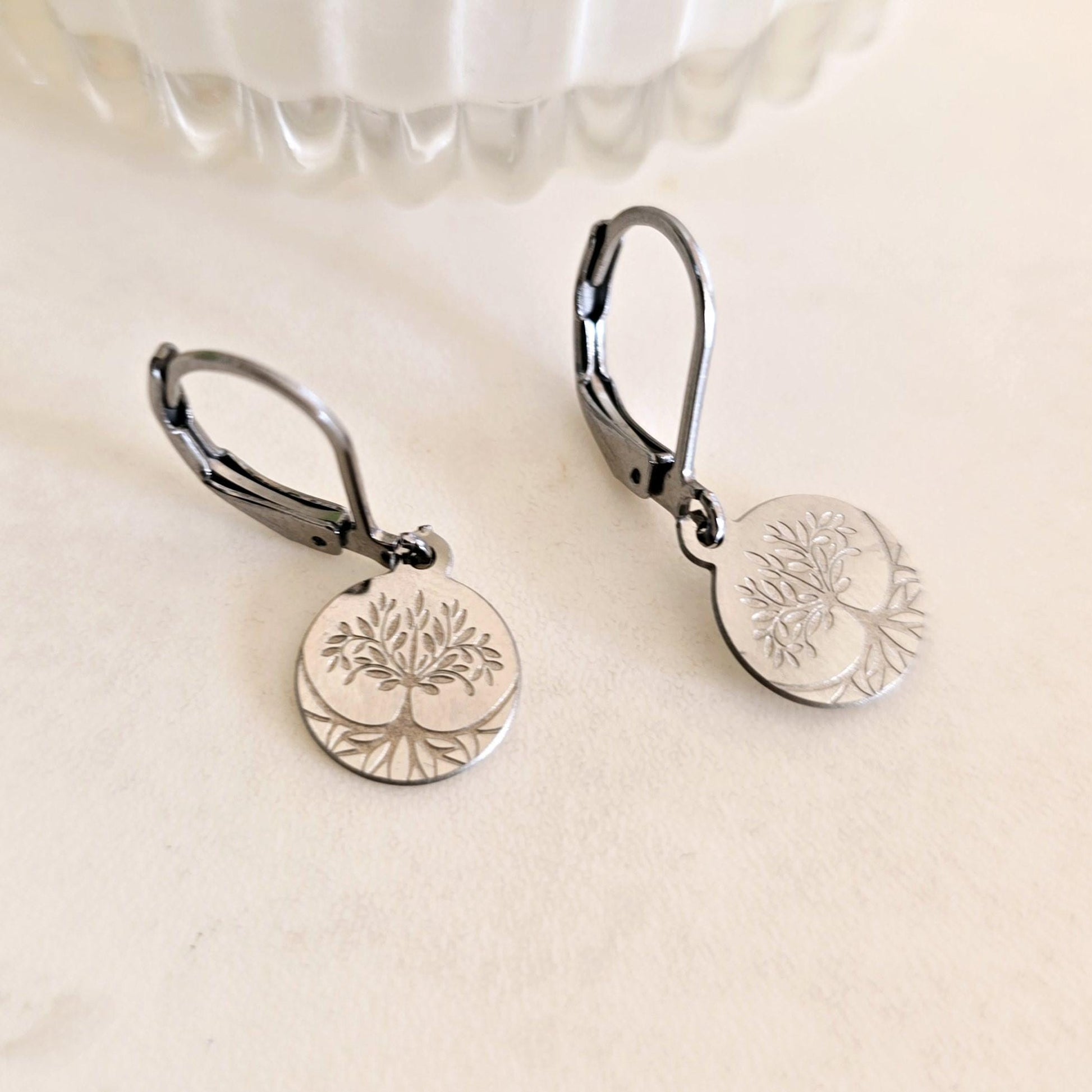 Tree of life earrings , tiny hoop earrings, small hoop earrings, Tree of life earring hoops , tree of life silver stainless steel earrings