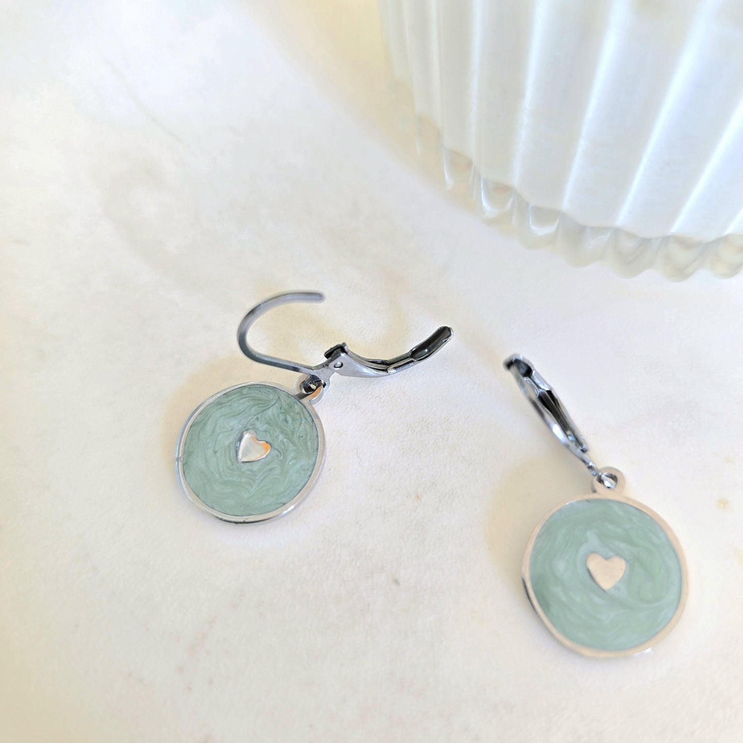 Silver Small Heart Hoop Earrings - Stainless Steel with Turquoise Enamel - Dainty & Hypoallergenic Jewelry for Everyday Wear