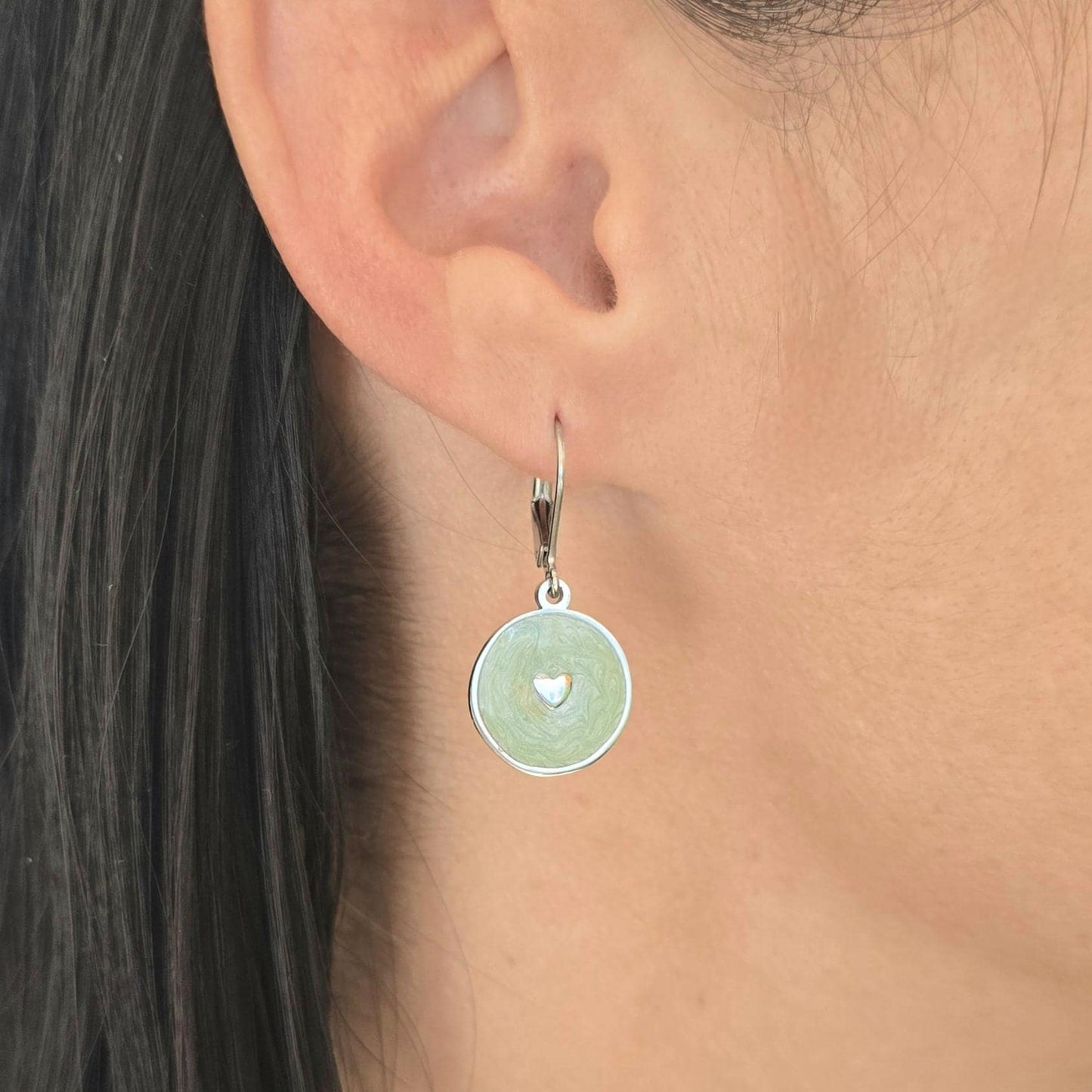 Silver Small Heart Hoop Earrings - Stainless Steel with Turquoise Enamel - Dainty & Hypoallergenic Jewelry for Everyday Wear