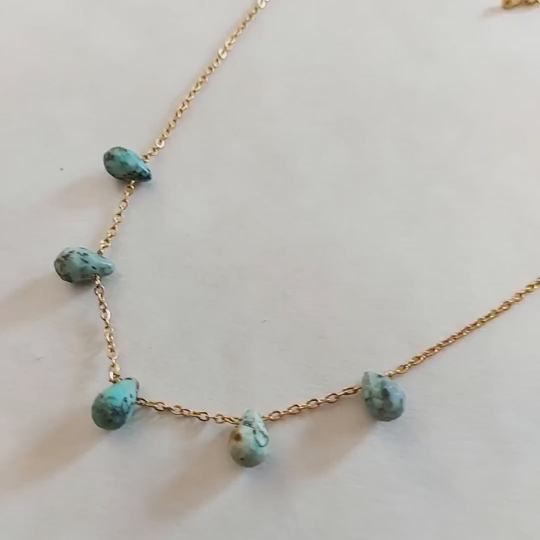 Turquoise necklace for women , African Turquoise Dainty chain necklace , Gemstone healing necklace gift for her