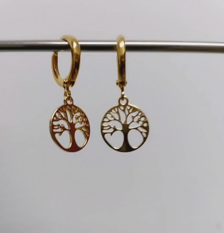 Tree of life earrings,  tiny hoop earrings,  small hoop earrings,  , Tree of life ,  tree earrings gold, 24k gold  filled hoop earrings